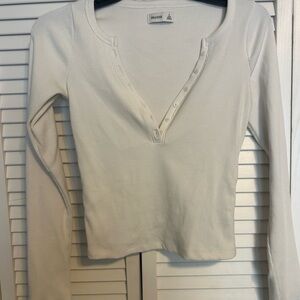 Hollister Cream Long Sleeve Fitted Crop Blouse